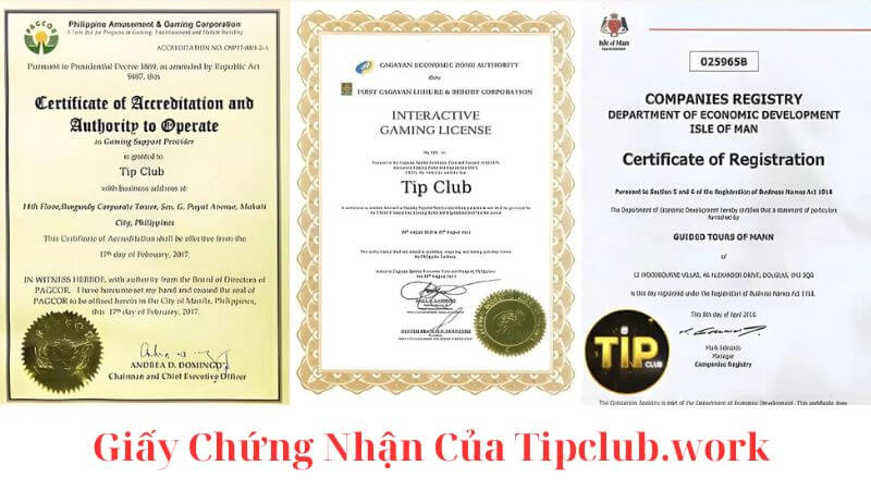 Giấy phép hoạt động hợp pháp của Tipclub